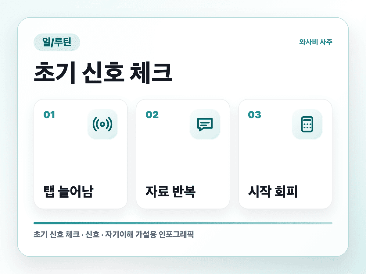 피드백만 받으면 머릿속에서 변명문이 먼저 뜨는 이유 초기 신호 인포그래픽